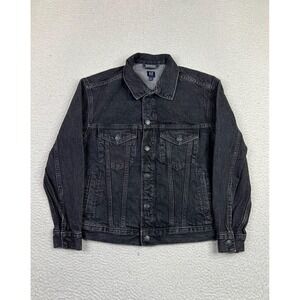 Gap Denim Jacket Youth XL Black Wash Trucker Button Front Pockets 12-13 Years